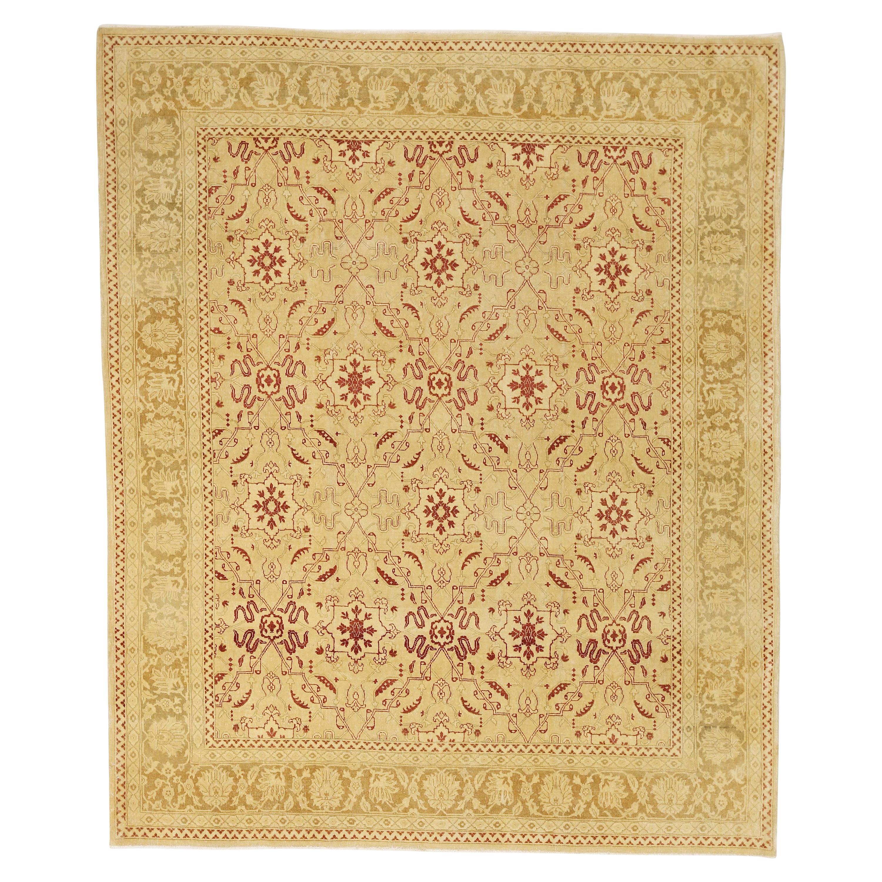 Contemporary Turkish Agra Rug with Red & Ivory Botanical Details