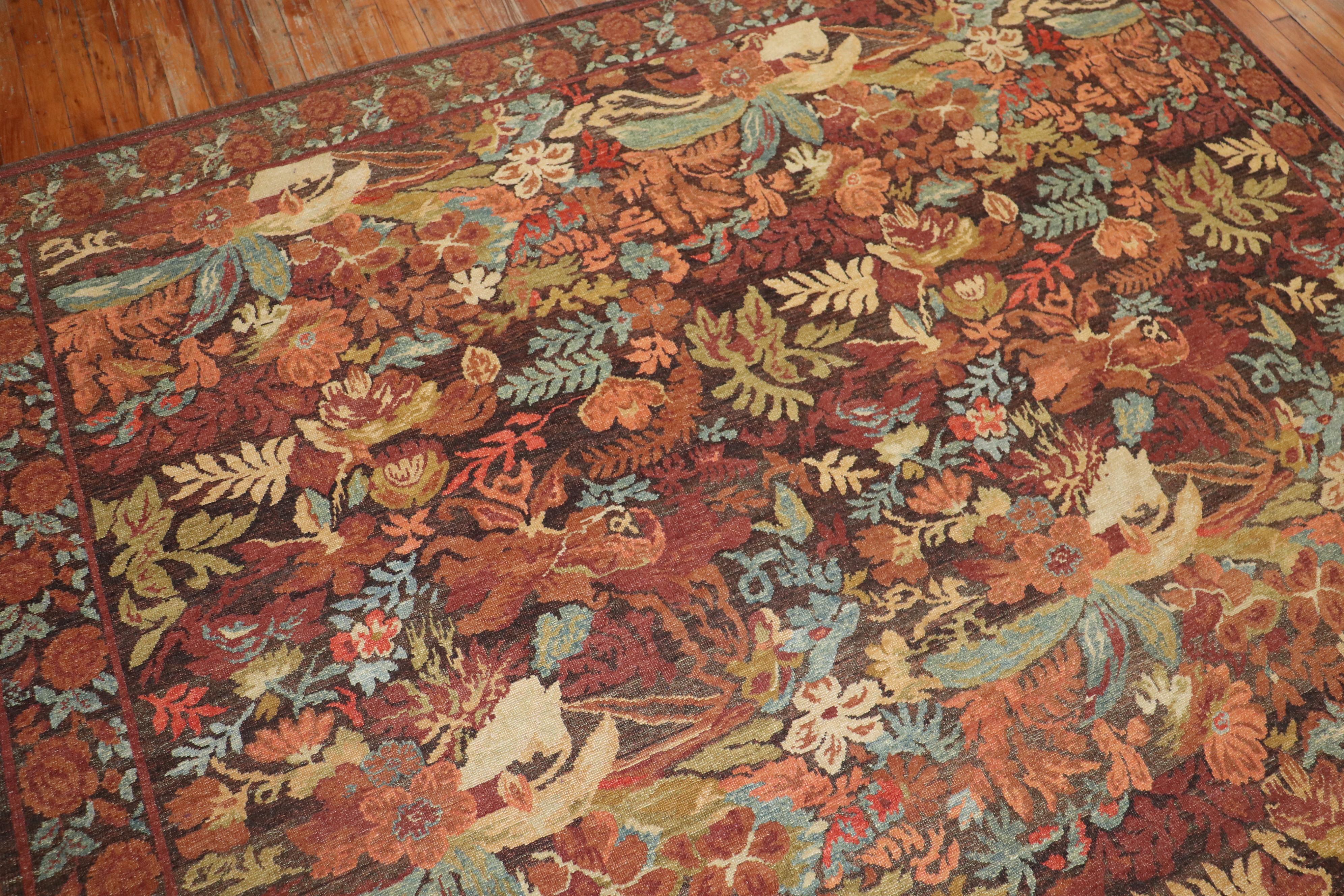 Hand-Knotted Contemporary Turkish Besserabian Floral Autumn Carpet For Sale