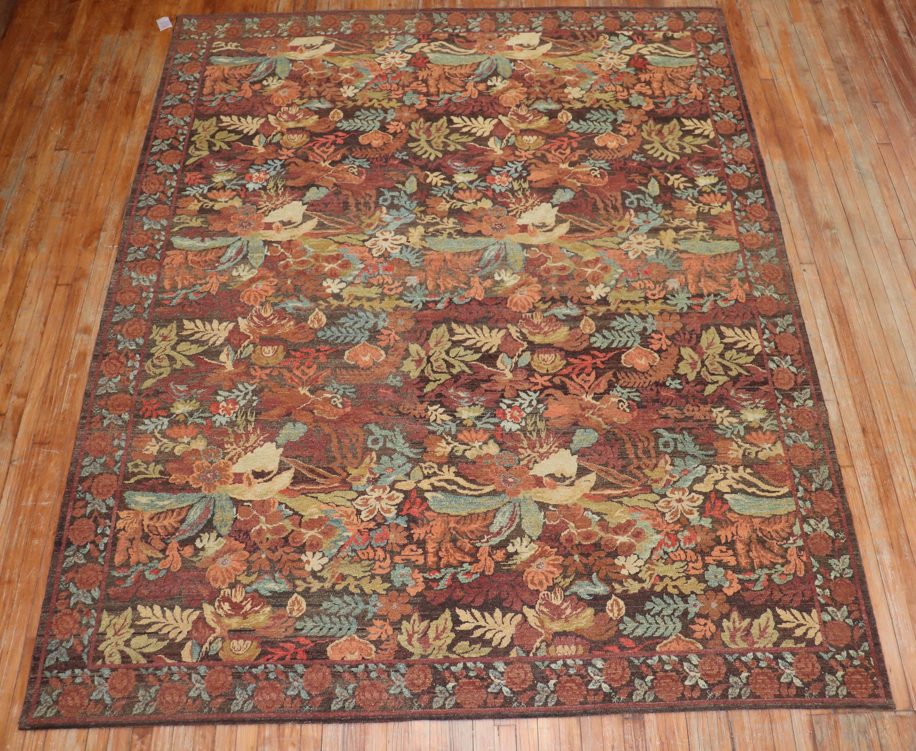 Contemporary Turkish Besserabian Floral Autumn Carpet For Sale 2