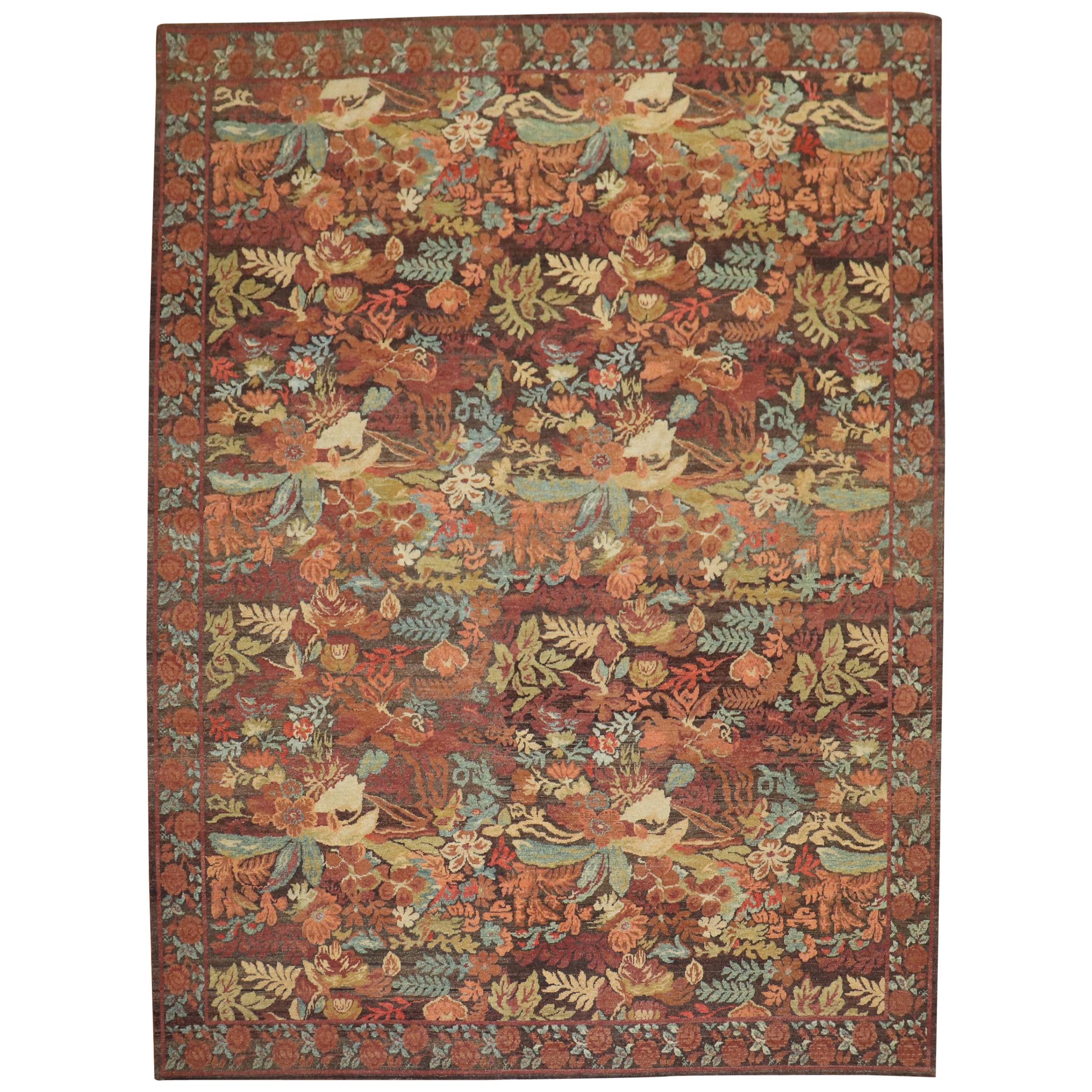 Contemporary Turkish Besserabian Floral Autumn Carpet For Sale