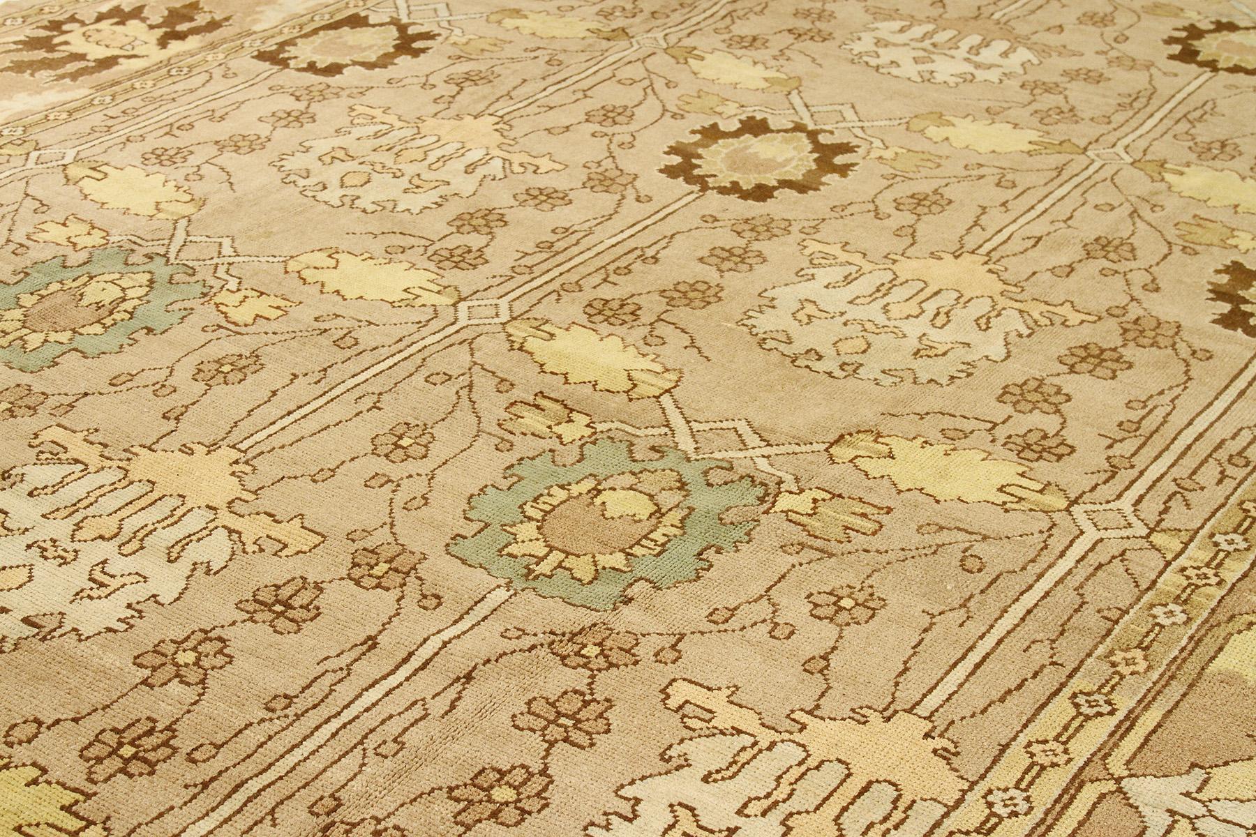 Other Contemporary Turkish Donegal Rug with Brown and Beige Flower Details For Sale