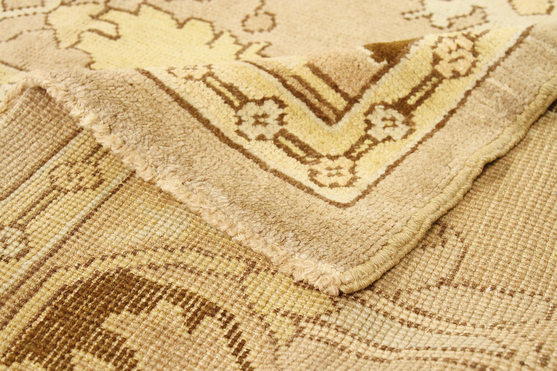 Hand-Woven Contemporary Turkish Donegal Rug with Brown and Beige Flower Details For Sale
