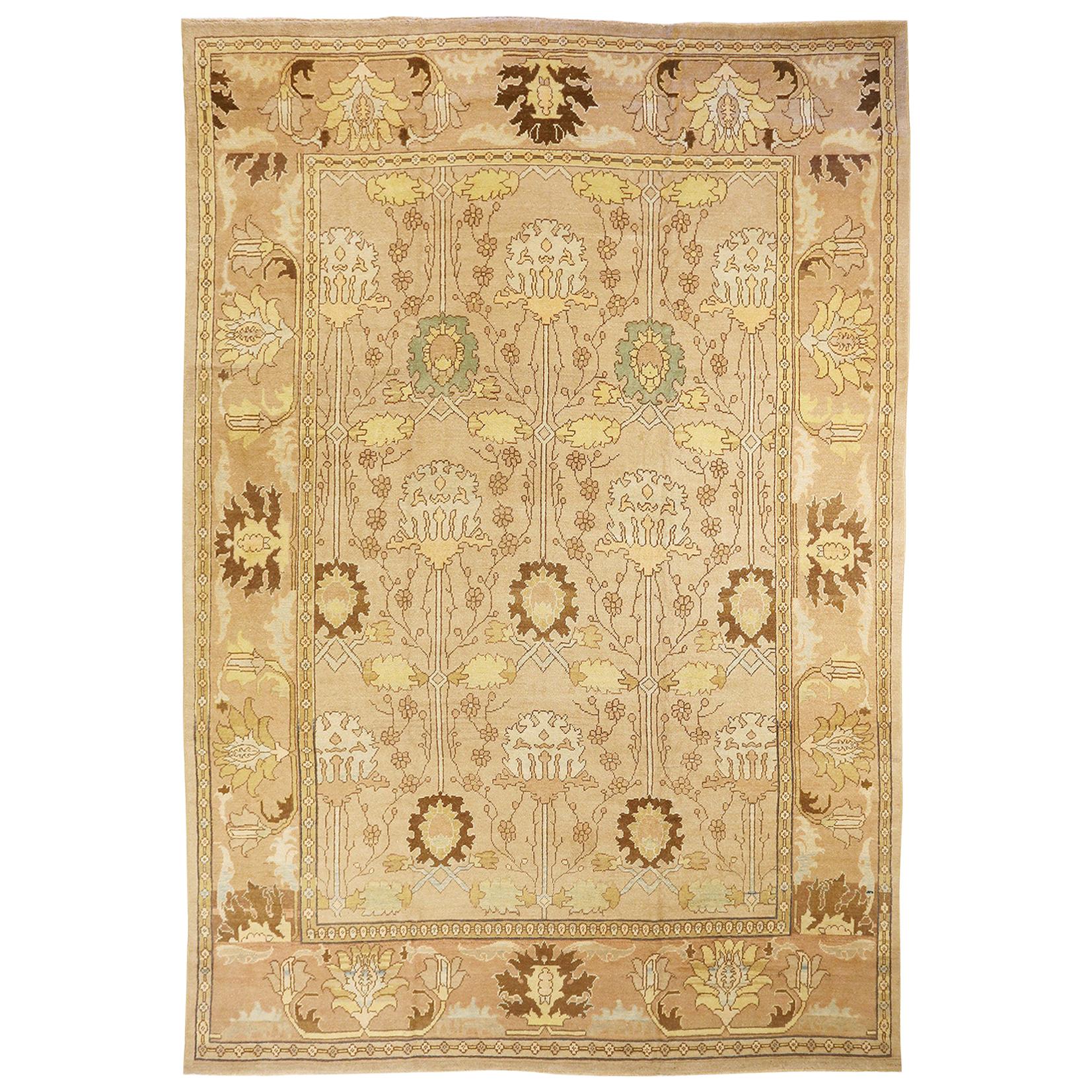 Contemporary Turkish Donegal Rug with Brown and Beige Flower Details For Sale
