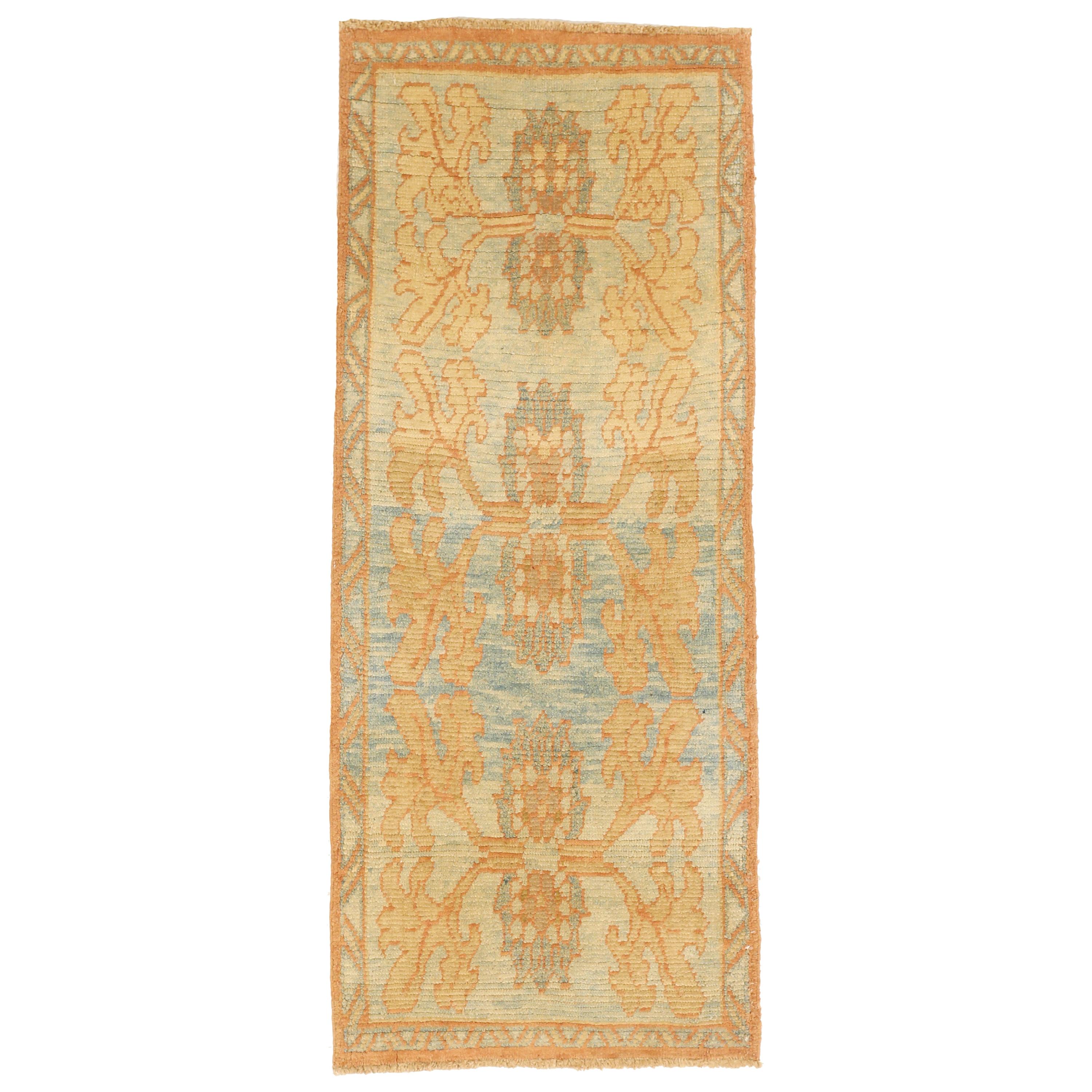 Contemporary Turkish Donegal Rug with Ivory and Brown Botanical Details
