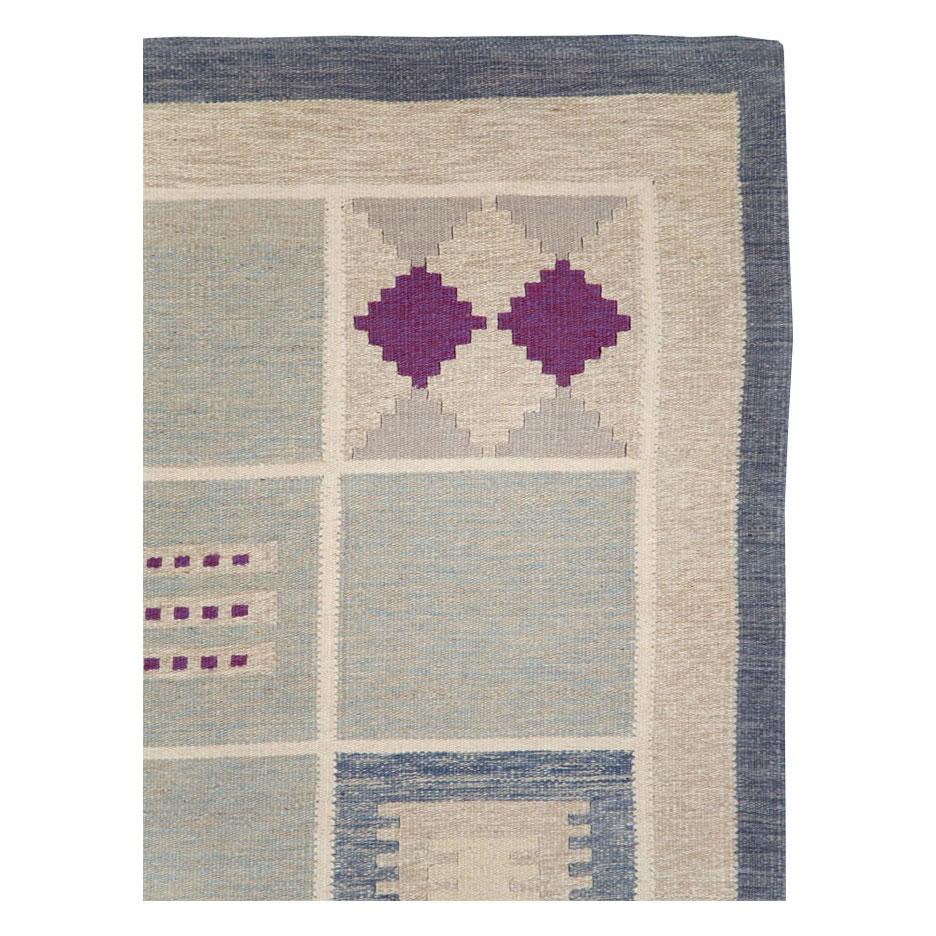 Scandinavian Modern Contemporary Turkish Flat-Weave Accent Rug Inspired by Swedish Kilims For Sale