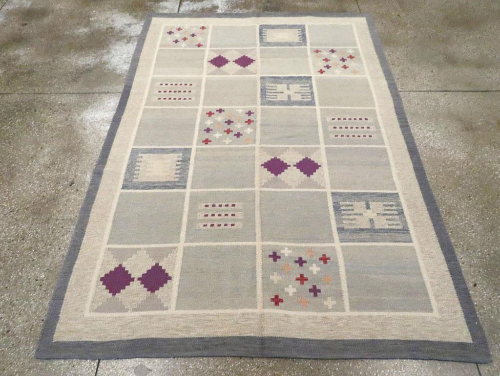 Hand-Woven Contemporary Turkish Flat-Weave Accent Rug Inspired by Swedish Kilims For Sale