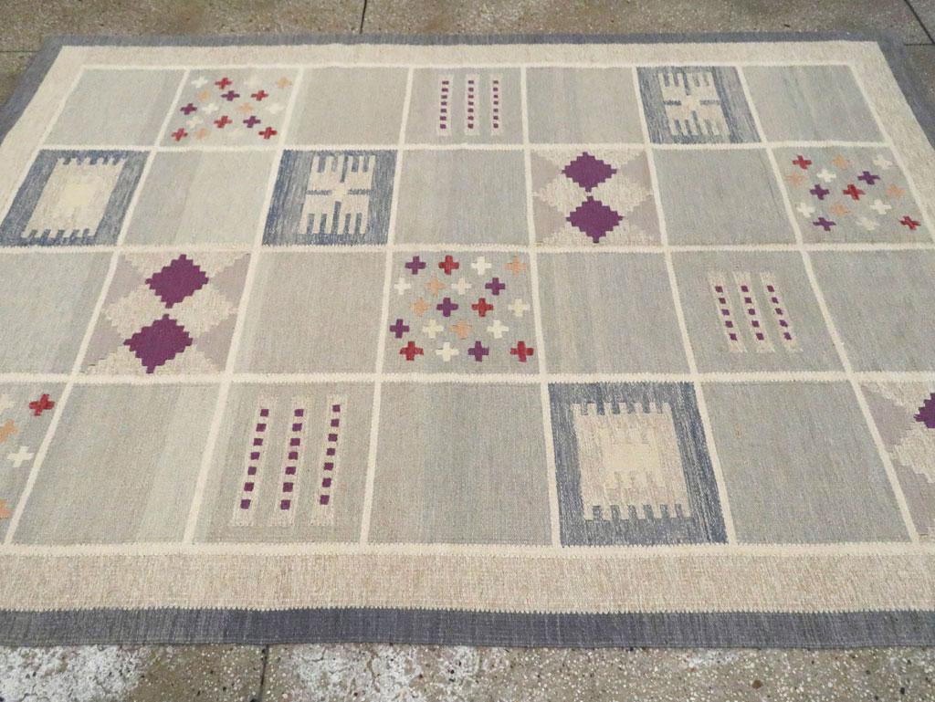 Wool Contemporary Turkish Flat-Weave Accent Rug Inspired by Swedish Kilims For Sale