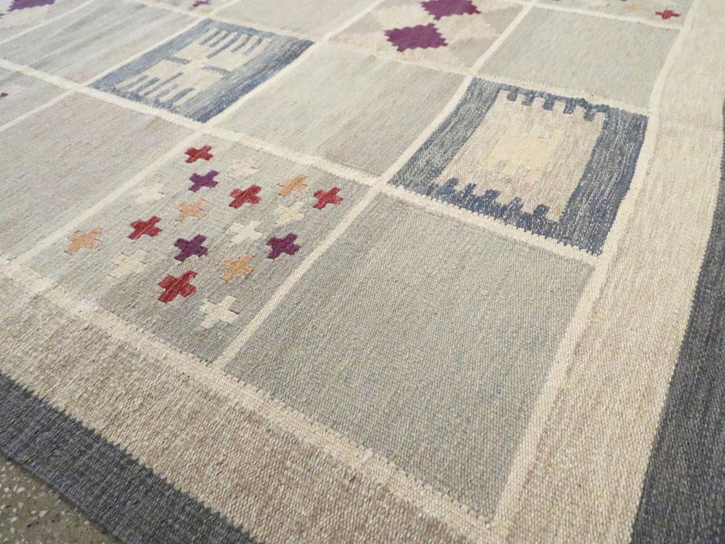 Contemporary Turkish Flat-Weave Accent Rug Inspired by Swedish Kilims For Sale 3