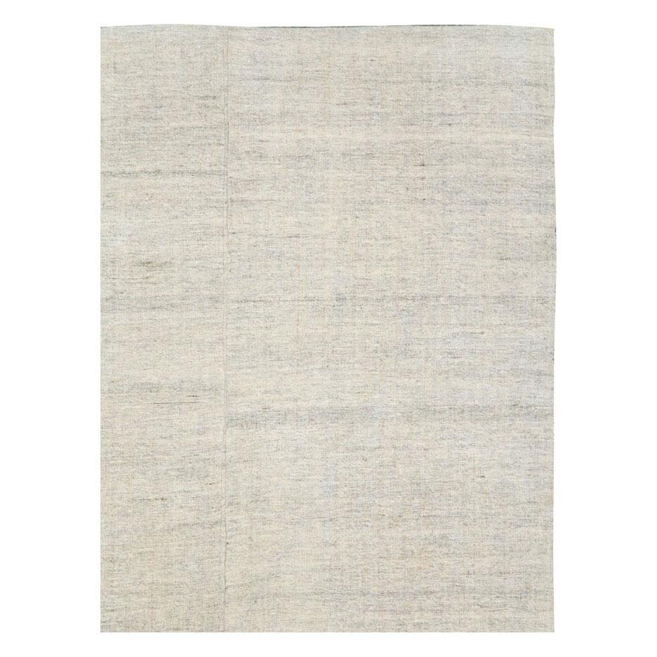 Hand-Woven Contemporary Turkish Flat-Weave Kilim Modern Farmhouse Accent Rug in Beige