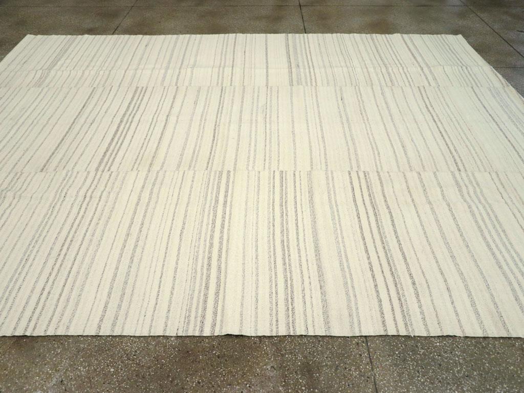 Wool Contemporary Turkish Flatweave Kilim Room Size Carpet in Beige For Sale