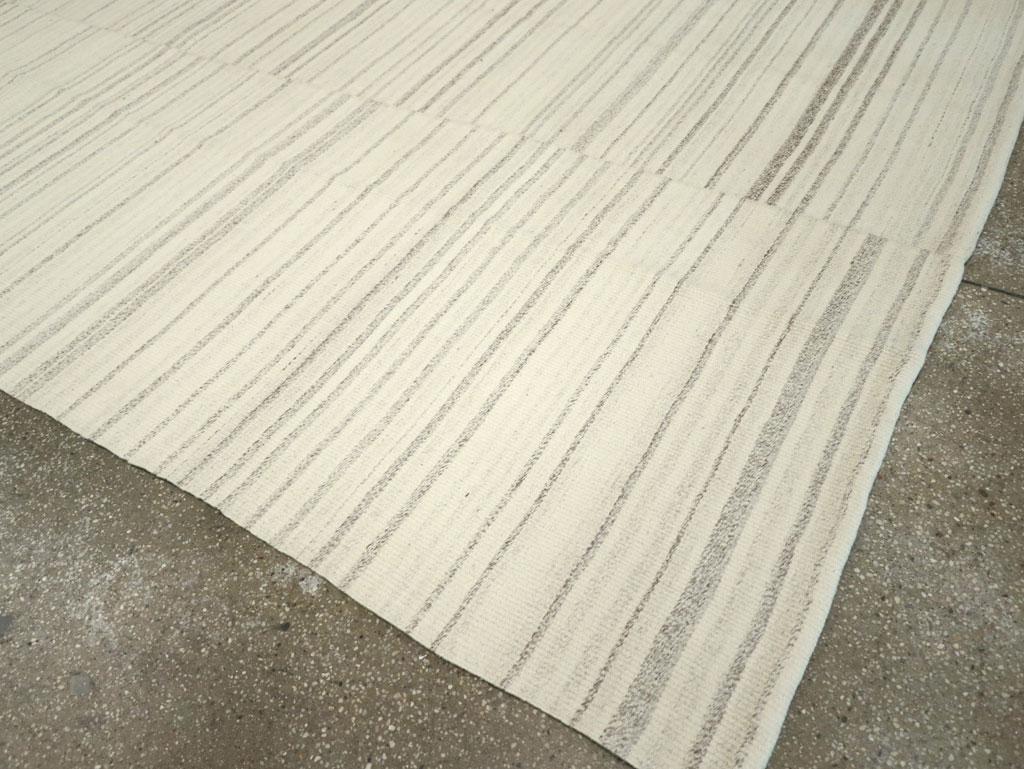 Alfombra Turca Contemporánea Kilim de Tejido Plano en Beige Lana en venta