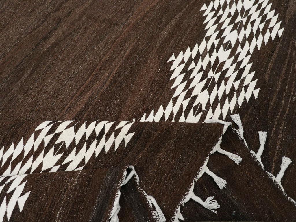 Contemporary Turkish Flatweave Kilim Room Size Carpet in Cream and Dark Brown For Sale 1