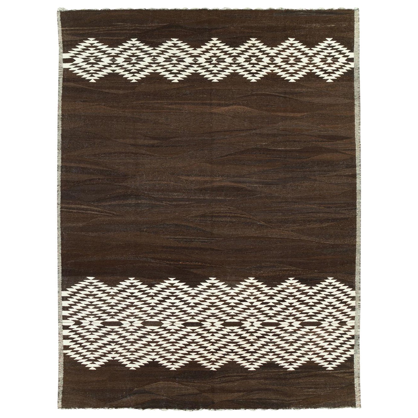 Tappeto turco contemporaneo a tessitura piatta Kilim in crema e marrone scuro per la stanza in vendita