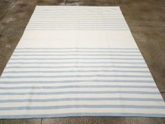 Contemporary Turkish Flatweave Kilim Room Size Carpet In White and Blue-Grey