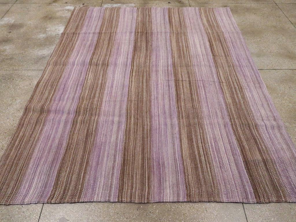 Modern Contemporary Turkish Flatweave Kilim Small Room Size Carpet in Purple and Brown For Sale