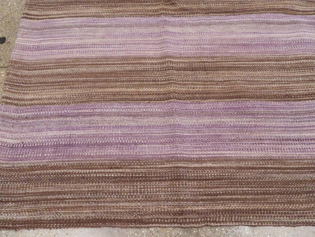 Wool Contemporary Turkish Flatweave Kilim Small Room Size Carpet in Purple and Brown For Sale