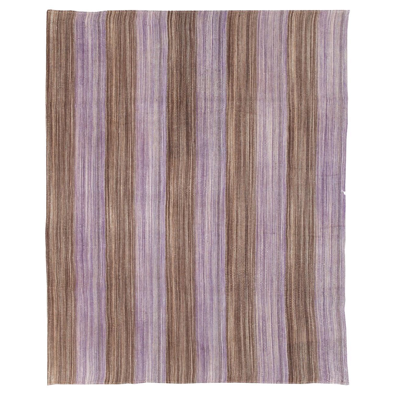 Contemporary Turkish Flatweave Kilim Small Room Size Carpet in Purple and Brown For Sale