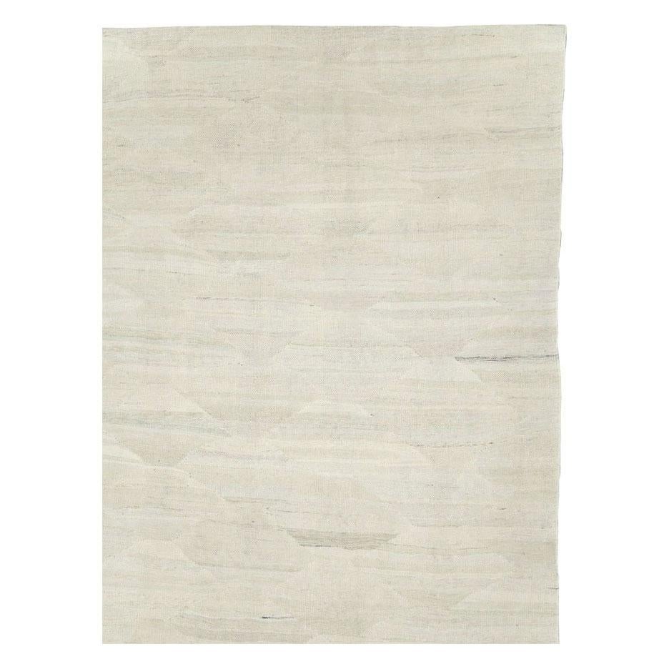Modern Contemporary Turkish Flatweave Large Carpet in Beige White For Sale