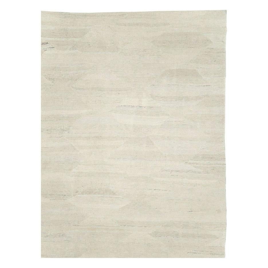 Hand-Woven Contemporary Turkish Flatweave Large Carpet in Beige White For Sale