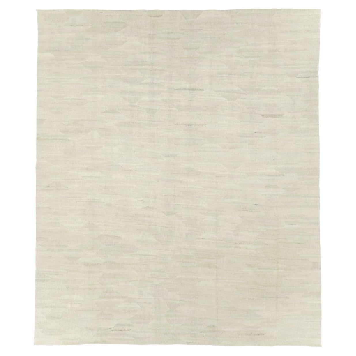 Contemporary Turkish Flatweave Large Carpet in Beige White