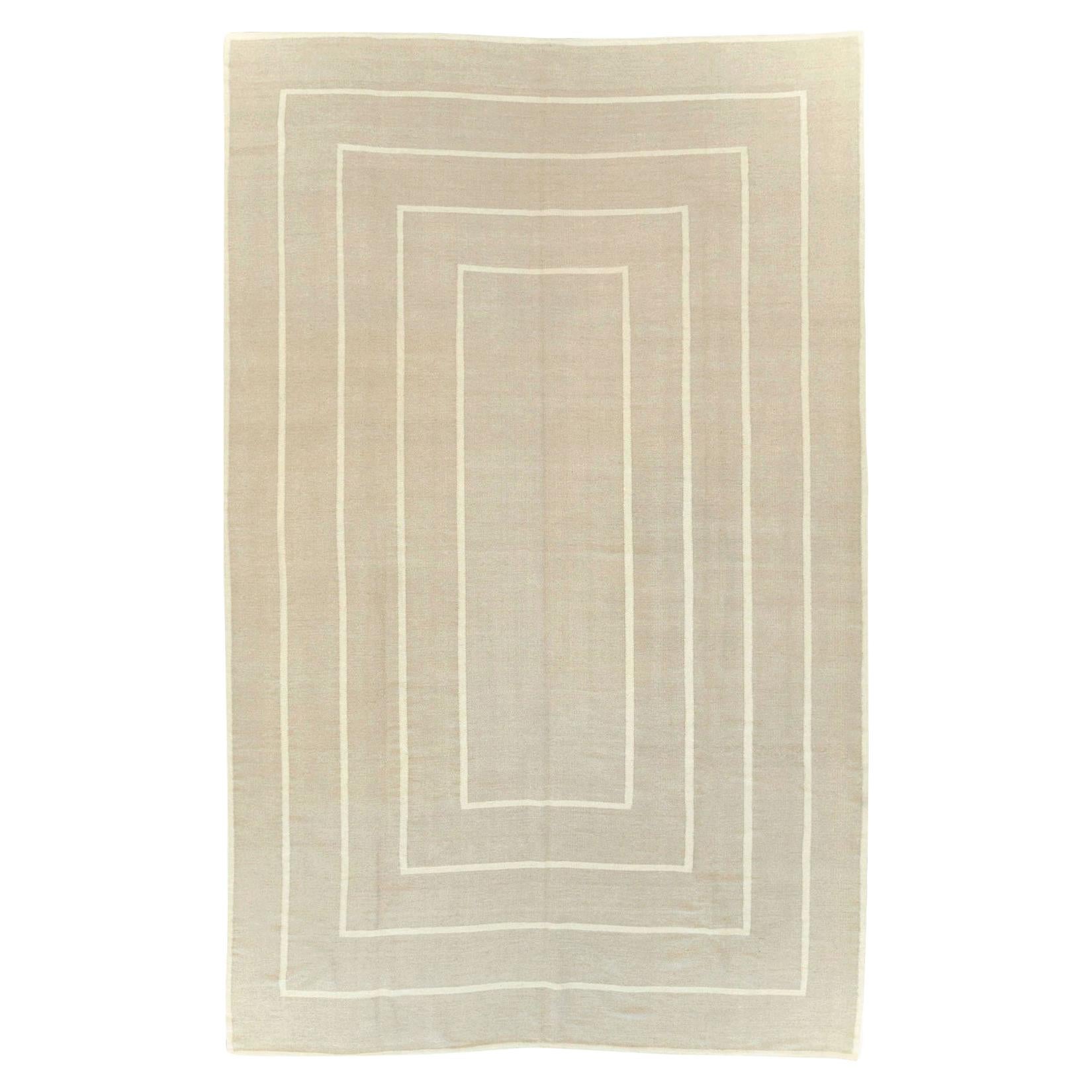 Contemporary Turkish Flatweave Large Room Size Carpet in Beige and Cream