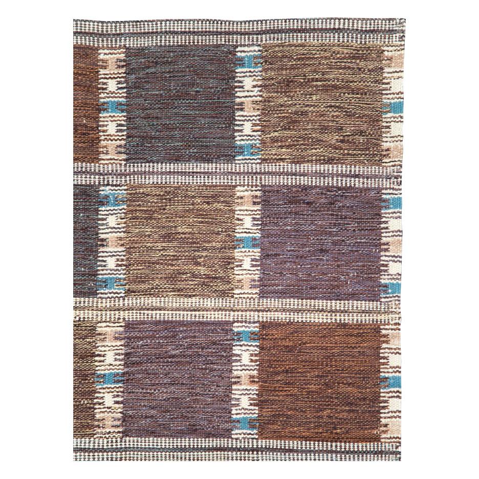 Mid-Century Modern Contemporary Turkish Flat-Weave Room Size Carpet Inspired by Swedish Kilims For Sale