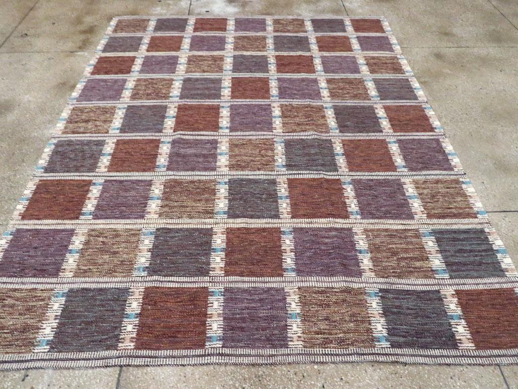 Hand-Woven Contemporary Turkish Flat-Weave Room Size Carpet Inspired by Swedish Kilims For Sale