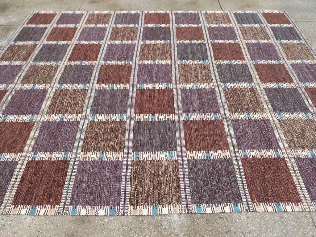 Wool Contemporary Turkish Flat-Weave Room Size Carpet Inspired by Swedish Kilims For Sale