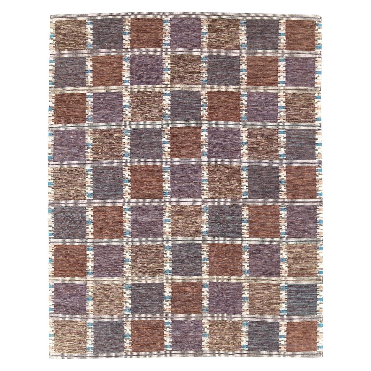 Contemporary Turkish Flat-Weave Room Size Carpet Inspired by Swedish Kilims