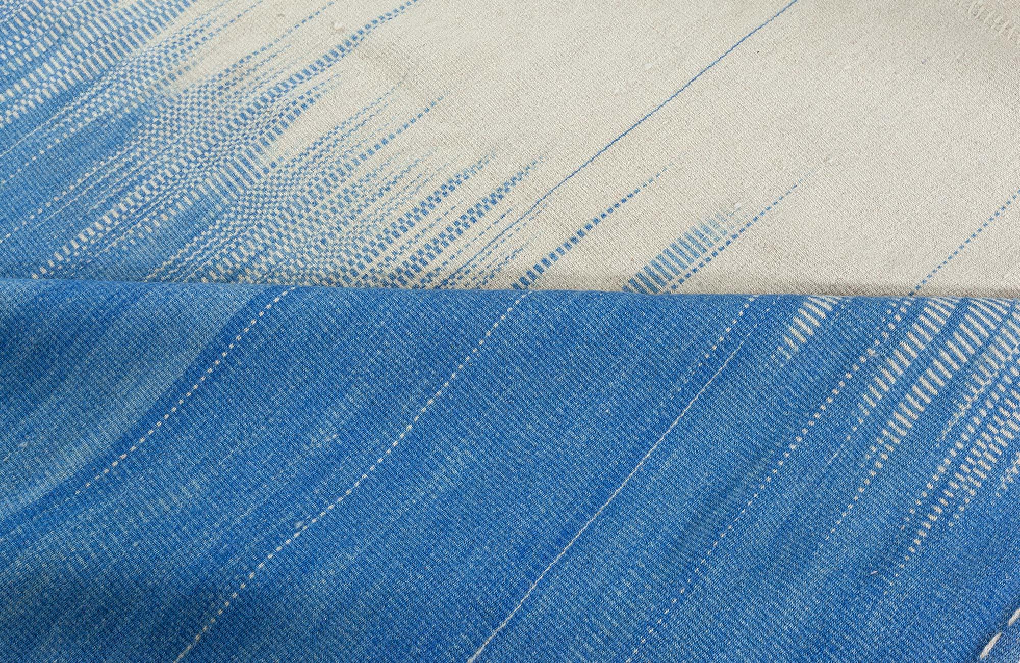 Contemporary Turkish Kilim Beige and Blue Wool Rug by Doris Leslie Blau For Sale 2