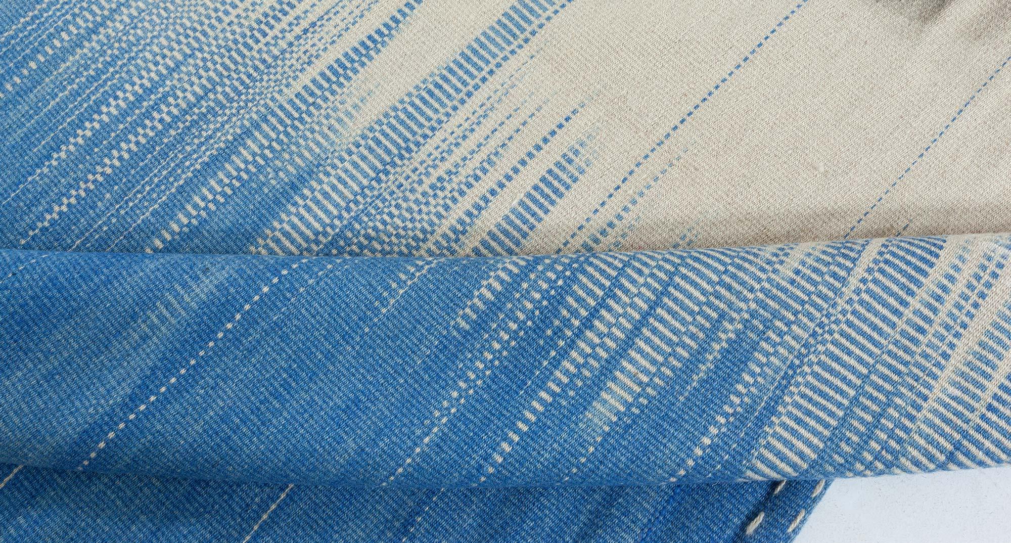 Contemporary Turkish Kilim Beige and Blue Wool Rug by Doris Leslie Blau For Sale 3