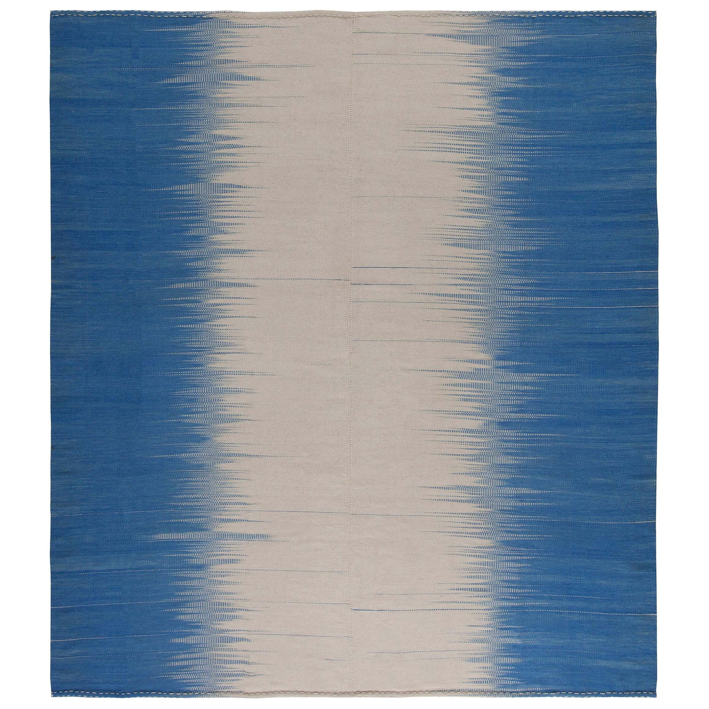 Contemporary Turkish Kilim Beige and Blue Wool Rug by Doris Leslie Blau For Sale