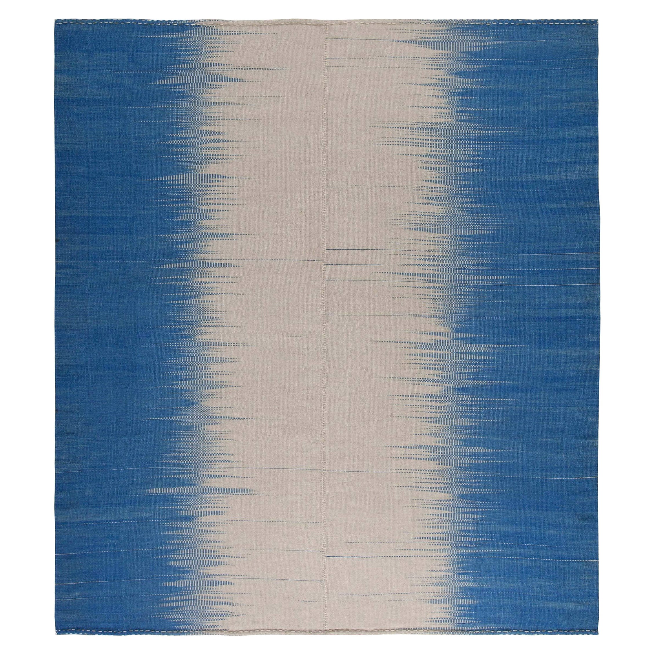 Contemporary Turkish Kilim Beige and Blue Wool Rug by Doris Leslie Blau