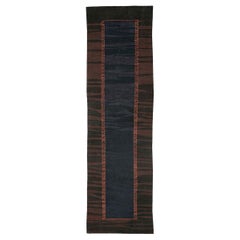 Contemporary Turkish Kilim Rug in Brown, Midnight Blue, and Neon Red Orange