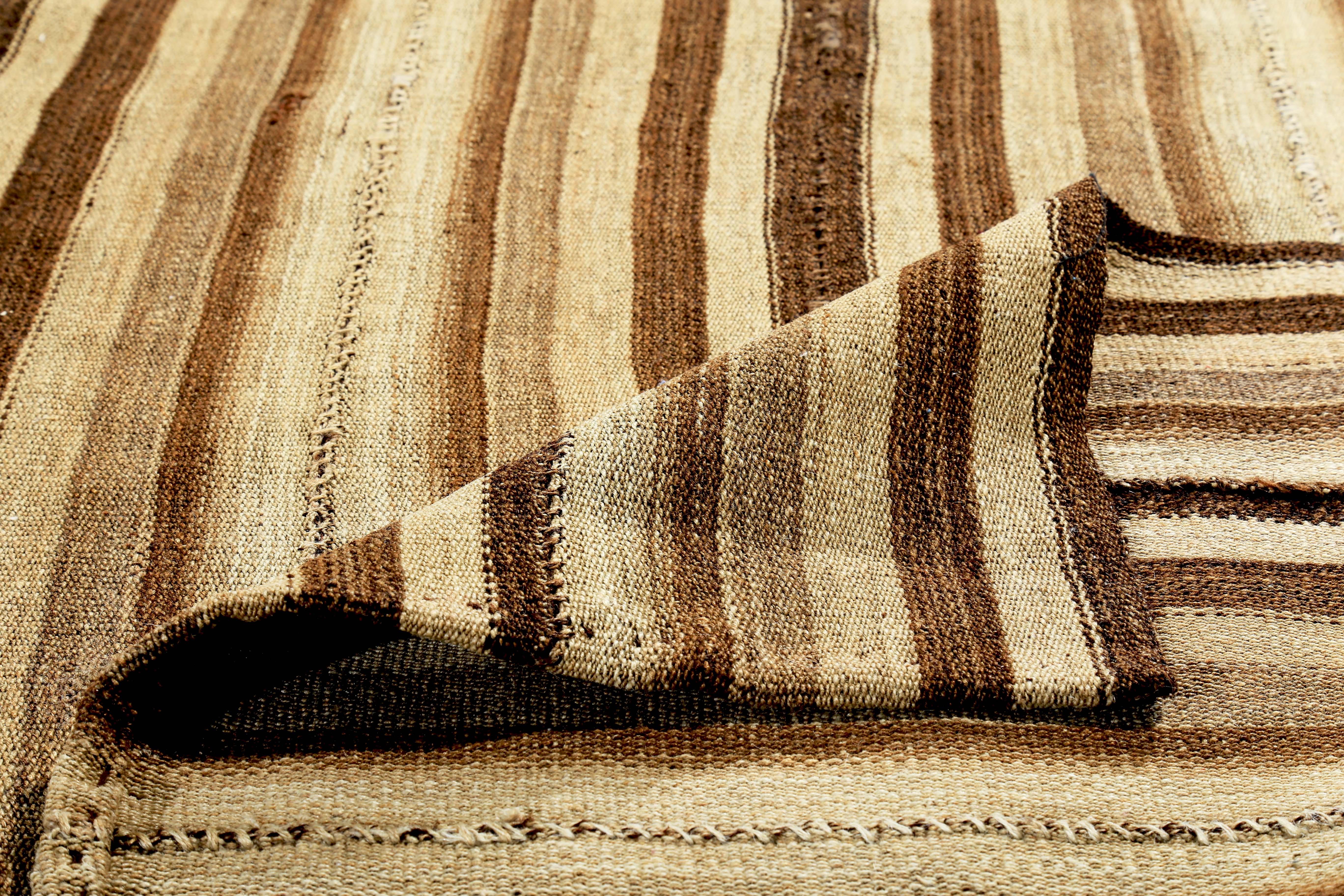 Contemporary Turkish Kilim Rug with Black and Brown Stripes on Beige Field In New Condition For Sale In Dallas, TX