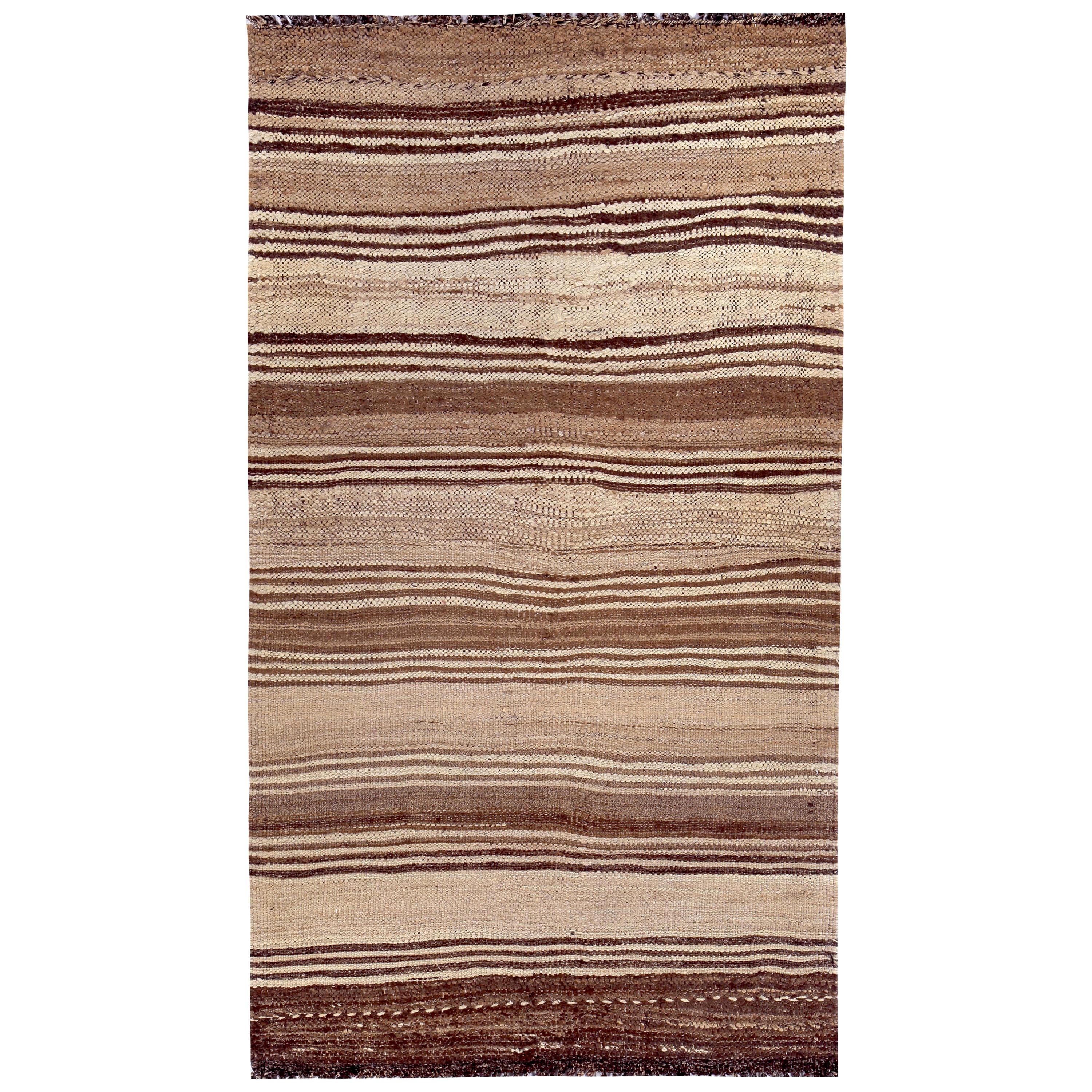 Contemporary Turkish Kilim Rug with Brown Stripes on Beige Field For Sale