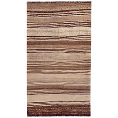 Tapis Kilim turc contemporain à rayures brunes sur fond beige