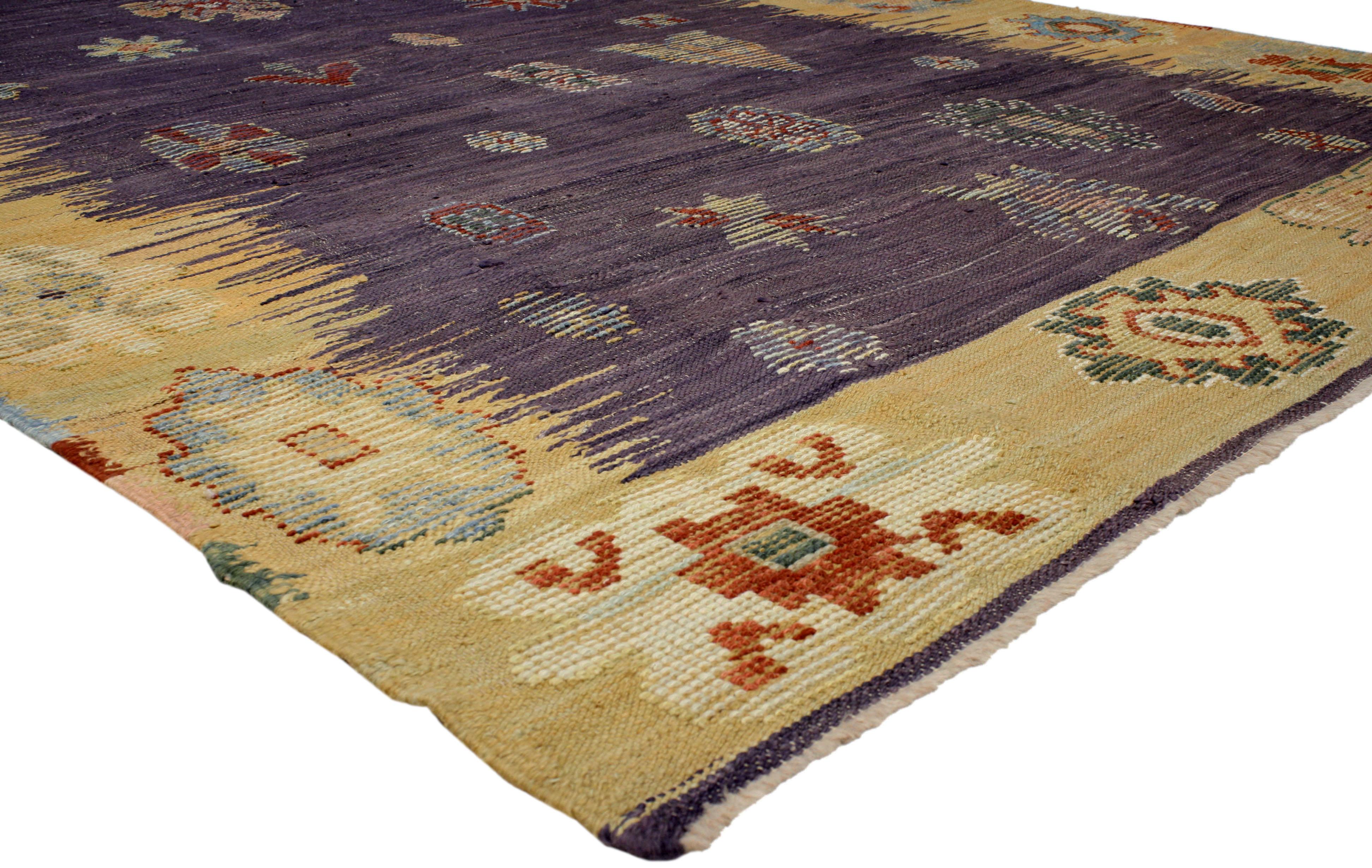 Wool Contemporary Turkish Kilim Rug with Tribal Style For Sale