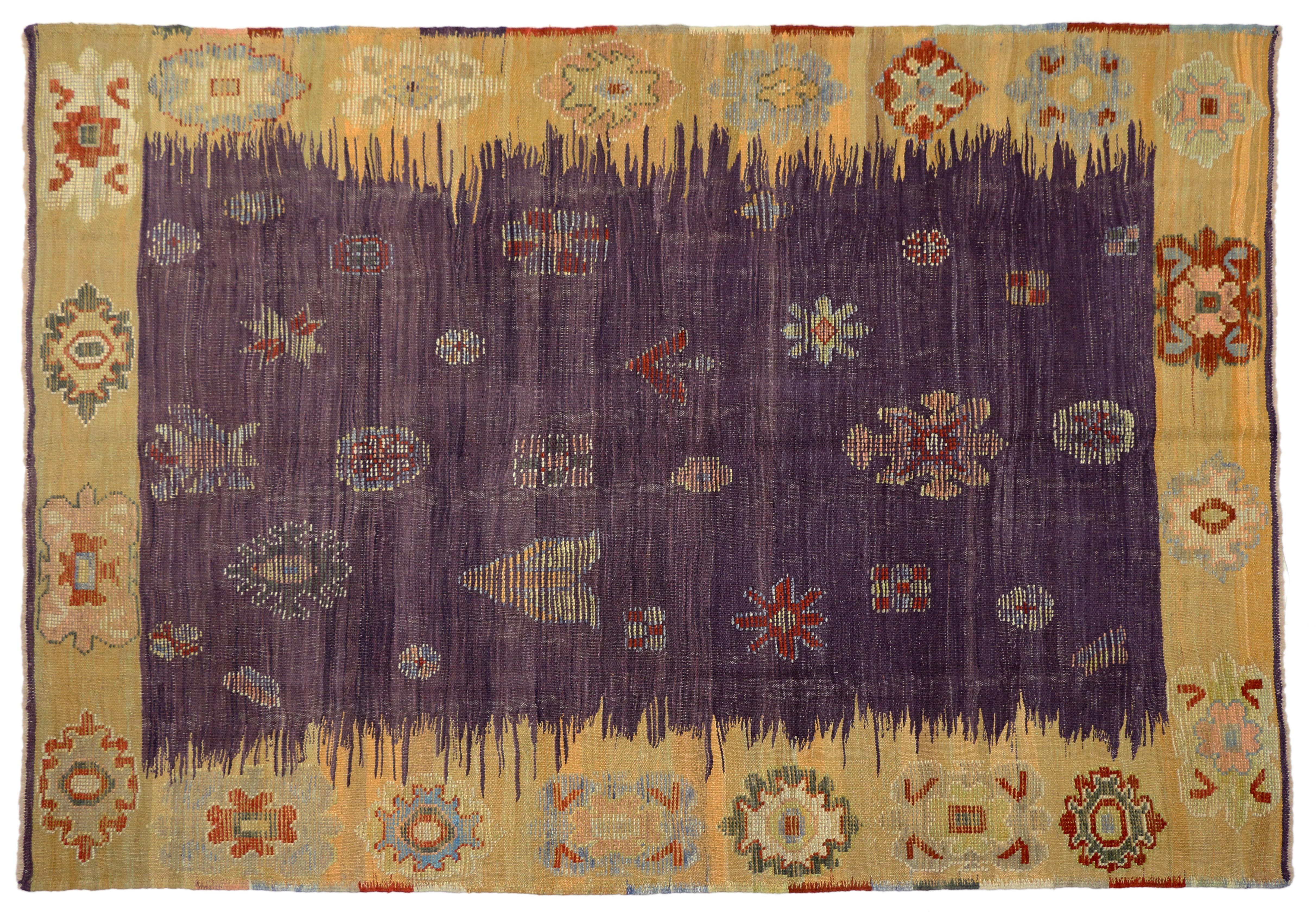 Contemporary Turkish Kilim Rug with Tribal Style For Sale 1