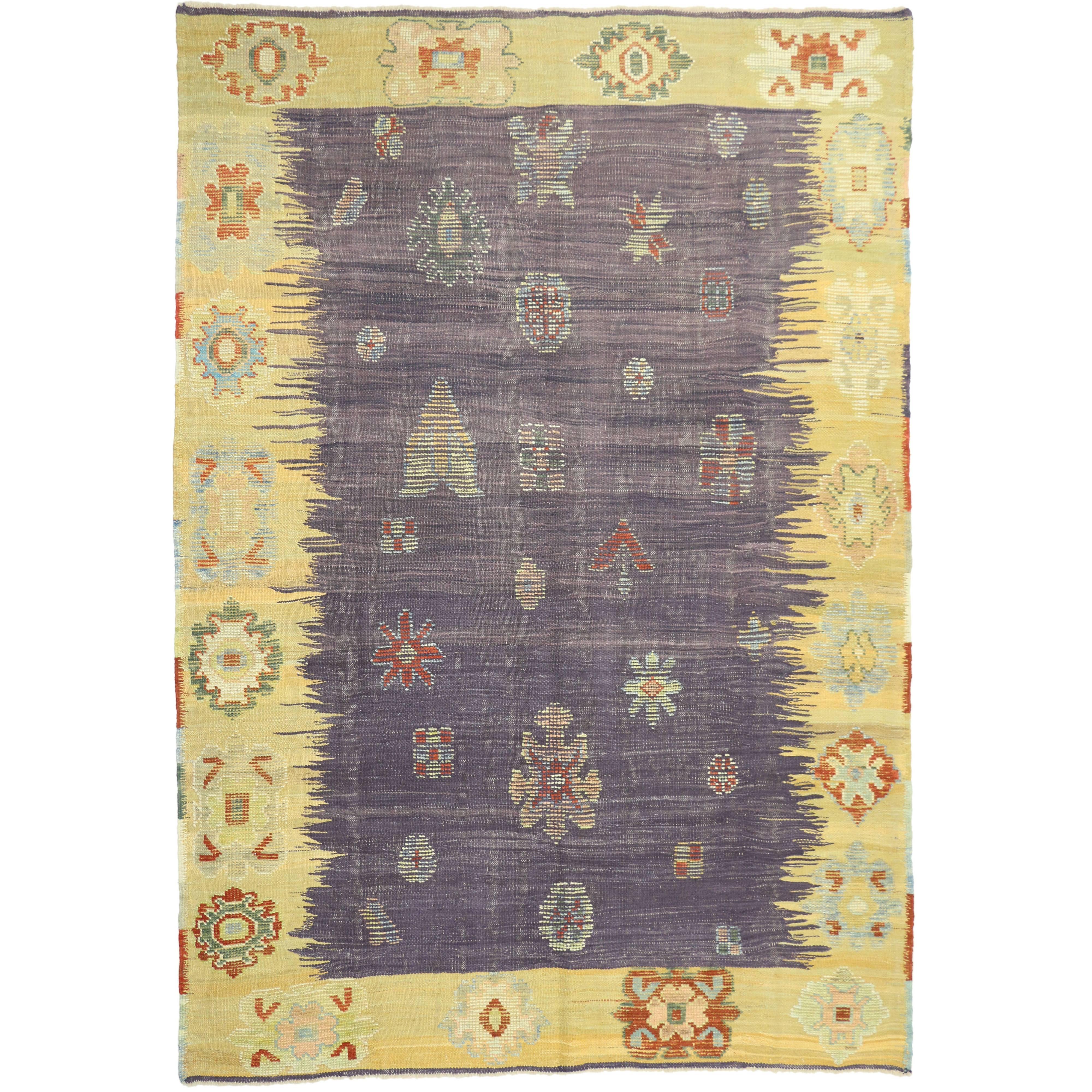 Contemporary Turkish Kilim Rug with Tribal Style For Sale