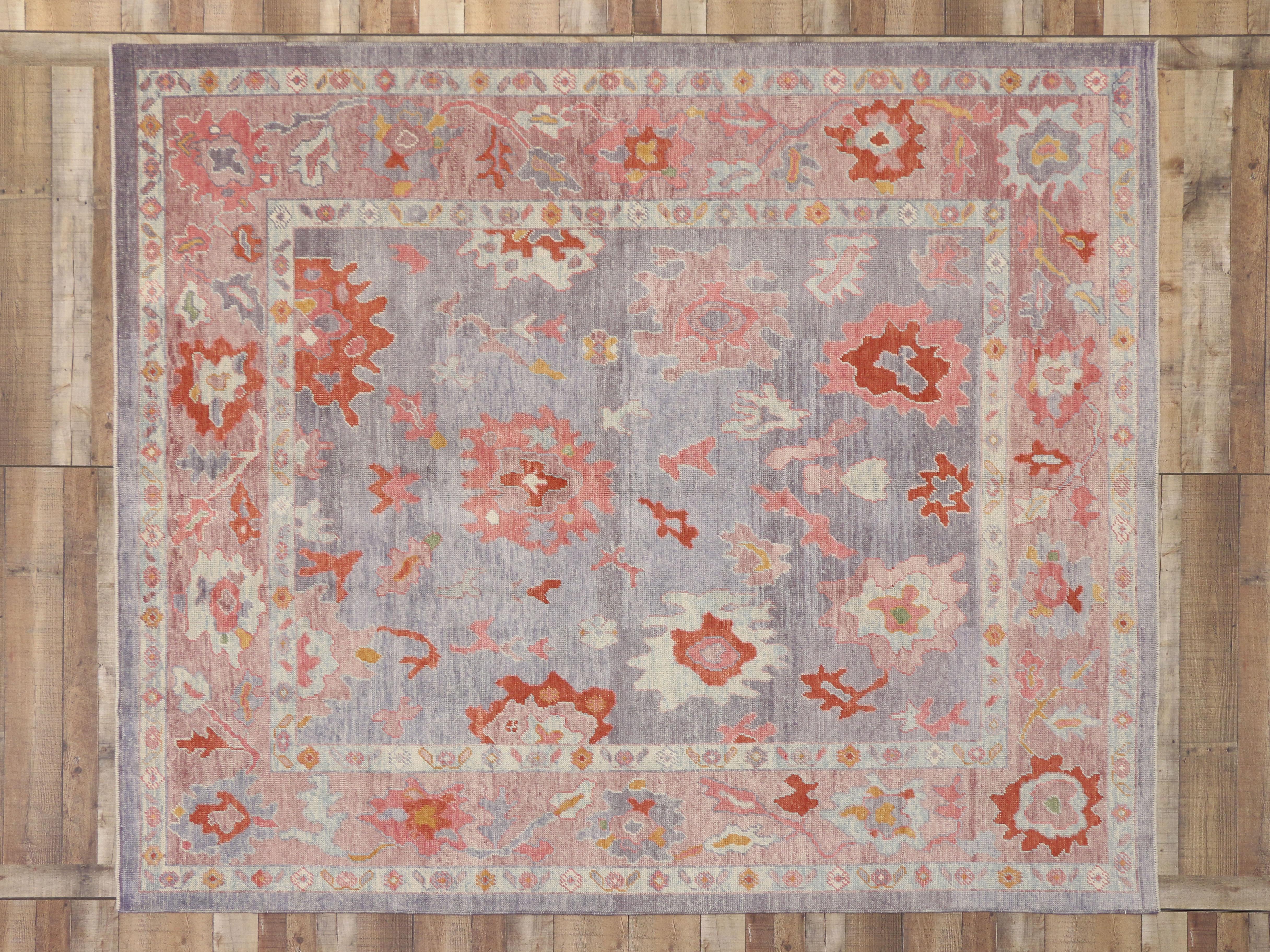 Hand-Knotted Contemporary Turkish Oushak Area Rug with Modern Colors
