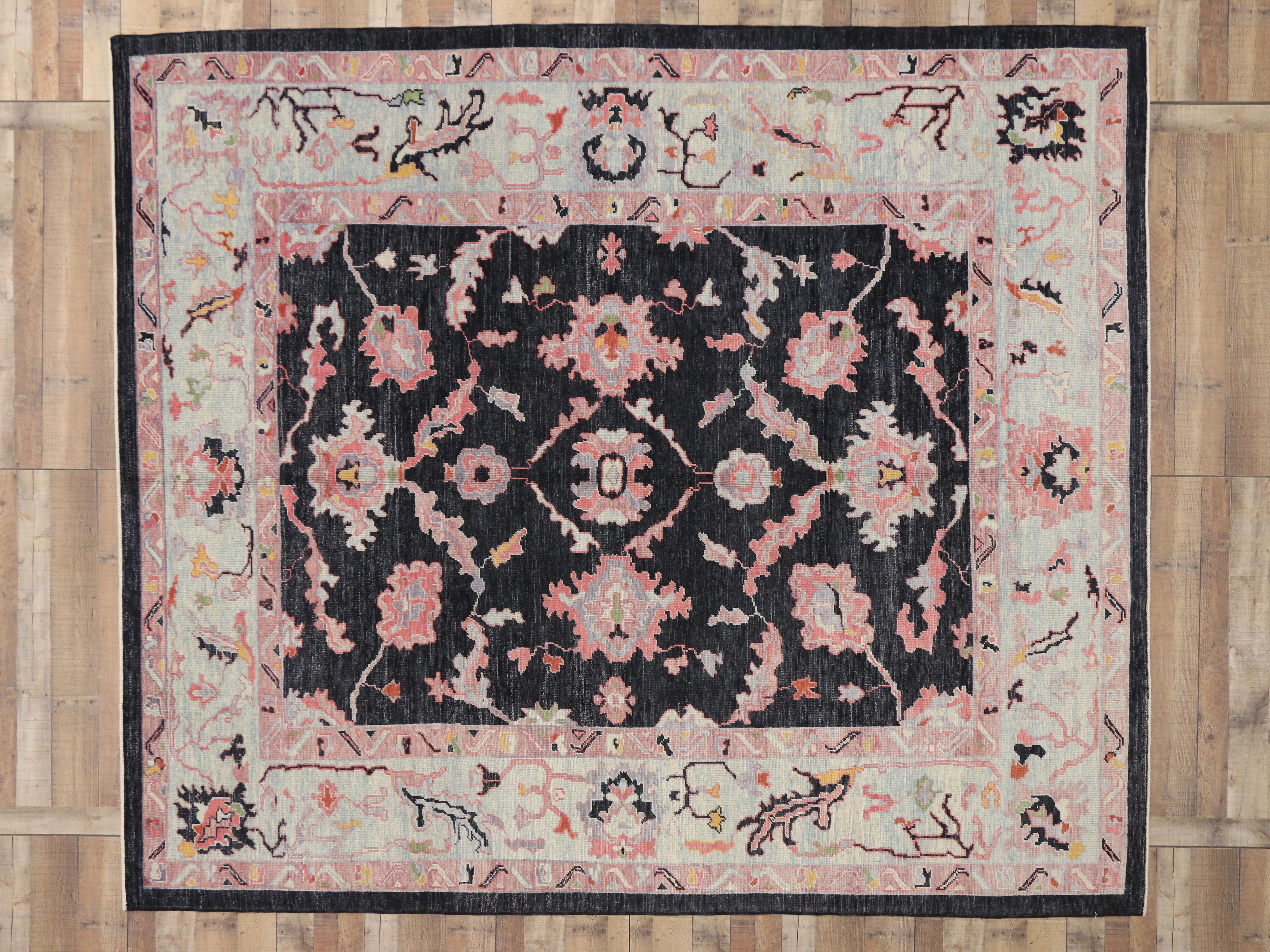 Hand-Knotted Contemporary Turkish Oushak Area Rug with Modern Colors For Sale