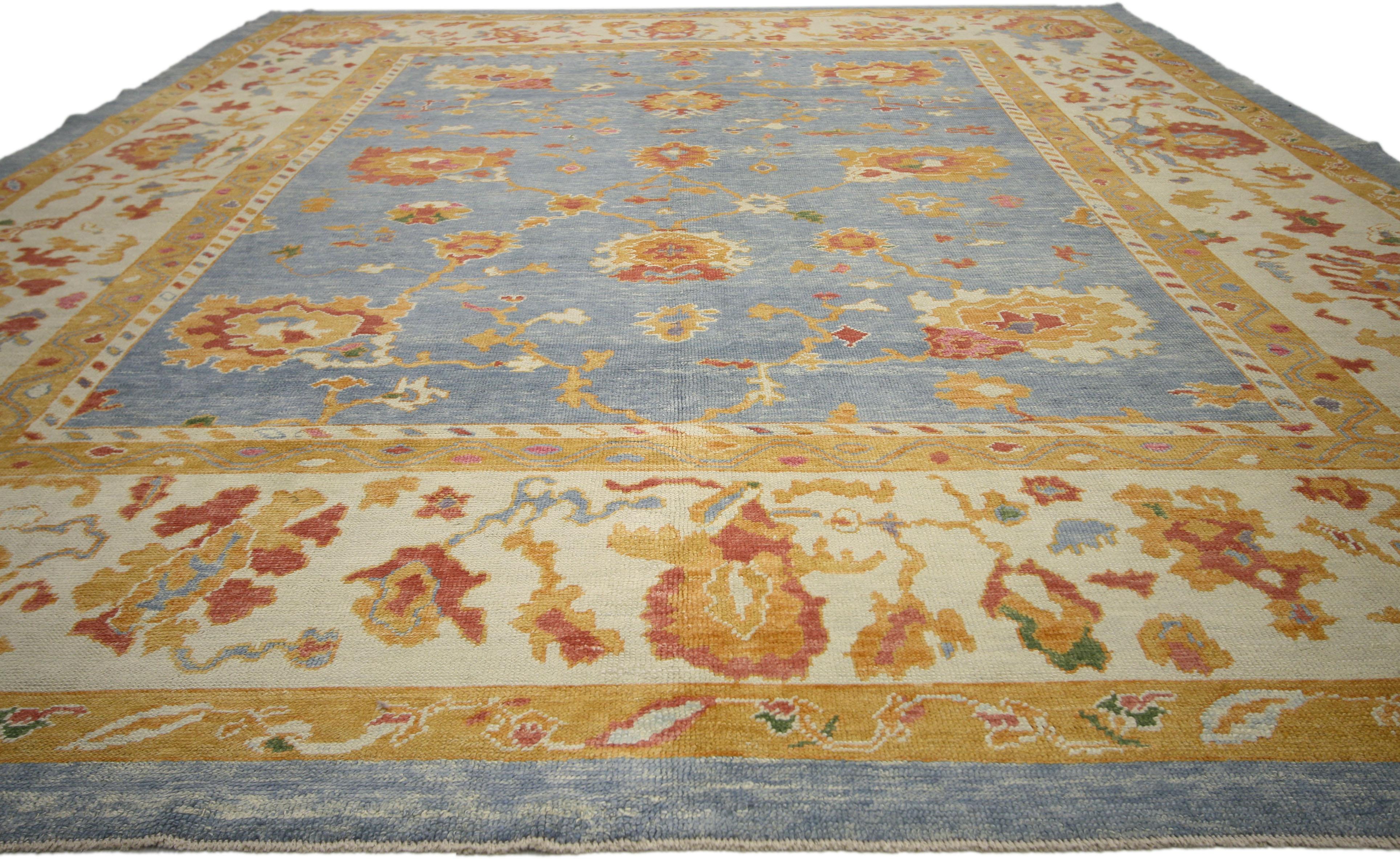 Hand-Knotted New Contemporary Turkish Oushak Area Rug with Modern Coastal Style For Sale