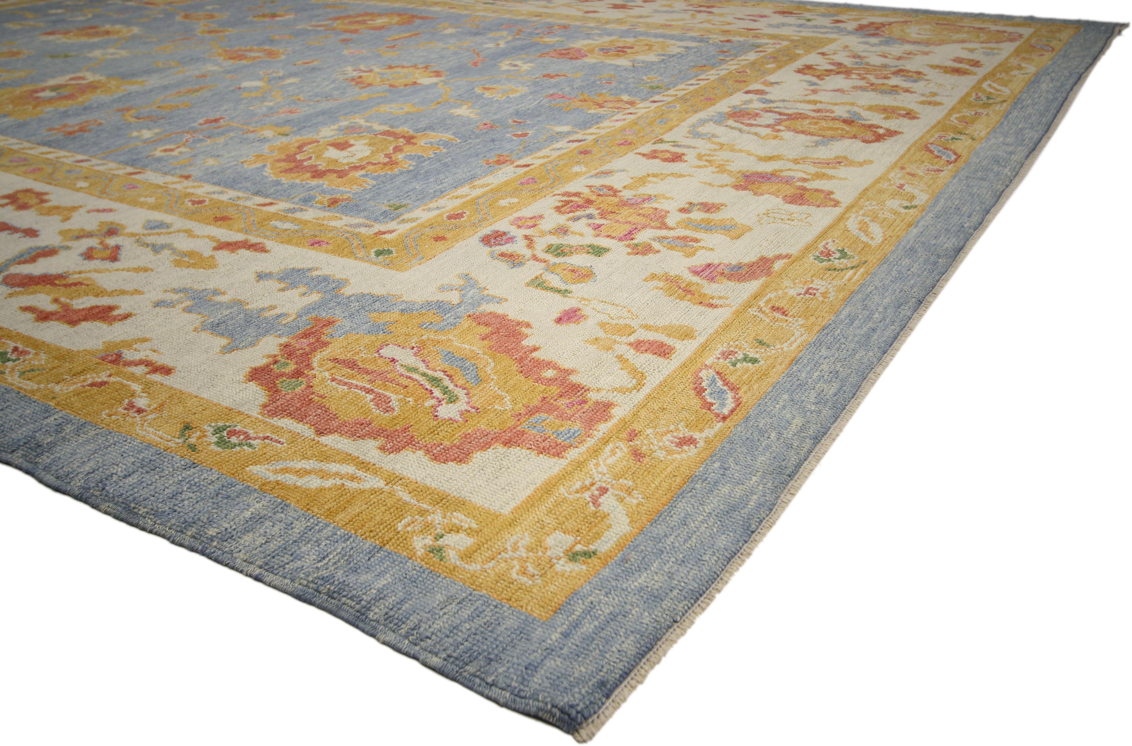 New Contemporary Turkish Oushak Area Rug with Modern Coastal Style In New Condition For Sale In Dallas, TX