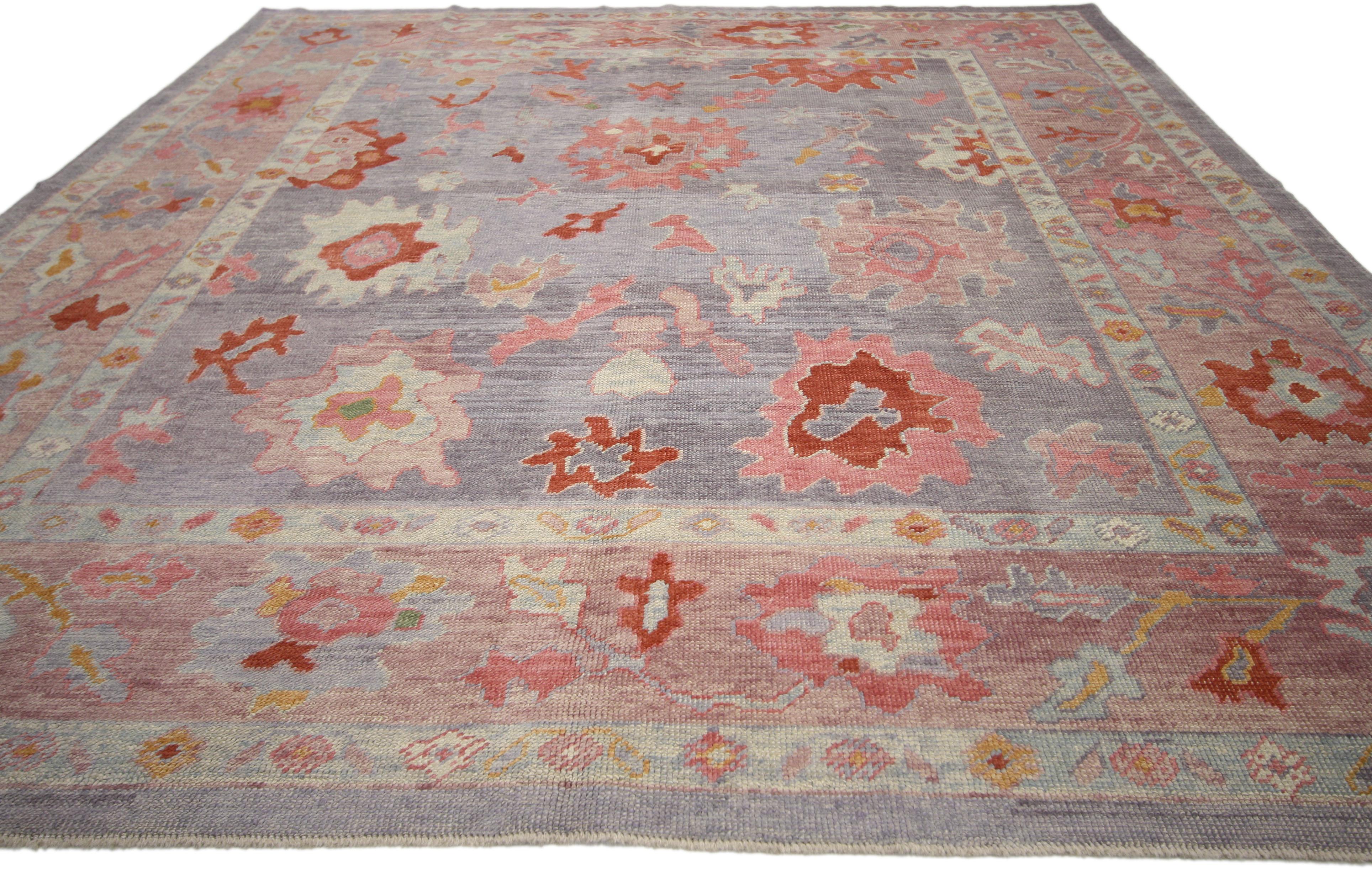Wool Contemporary Turkish Oushak Area Rug with Modern Colors