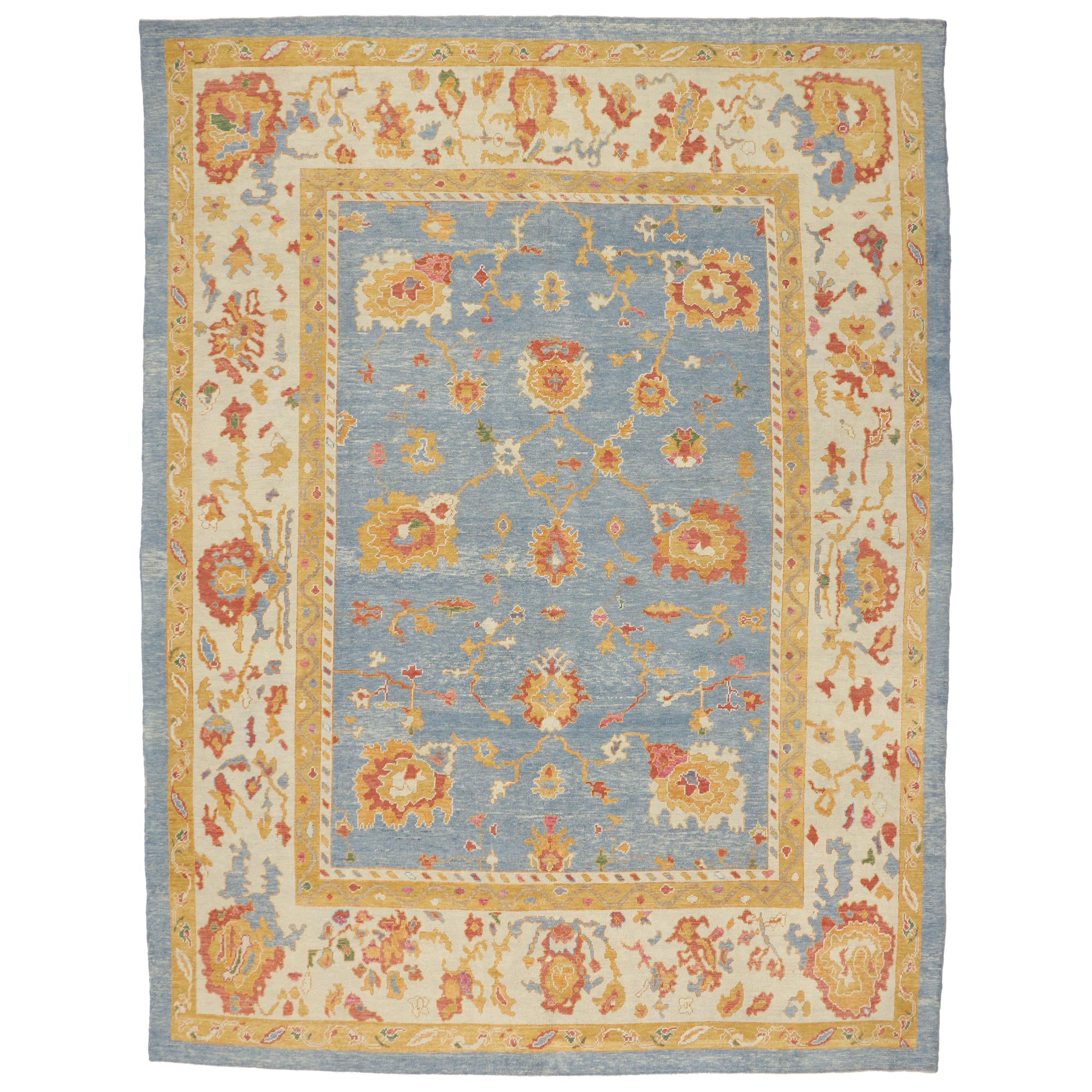New Contemporary Turkish Oushak Area Rug with Modern Coastal Style For Sale