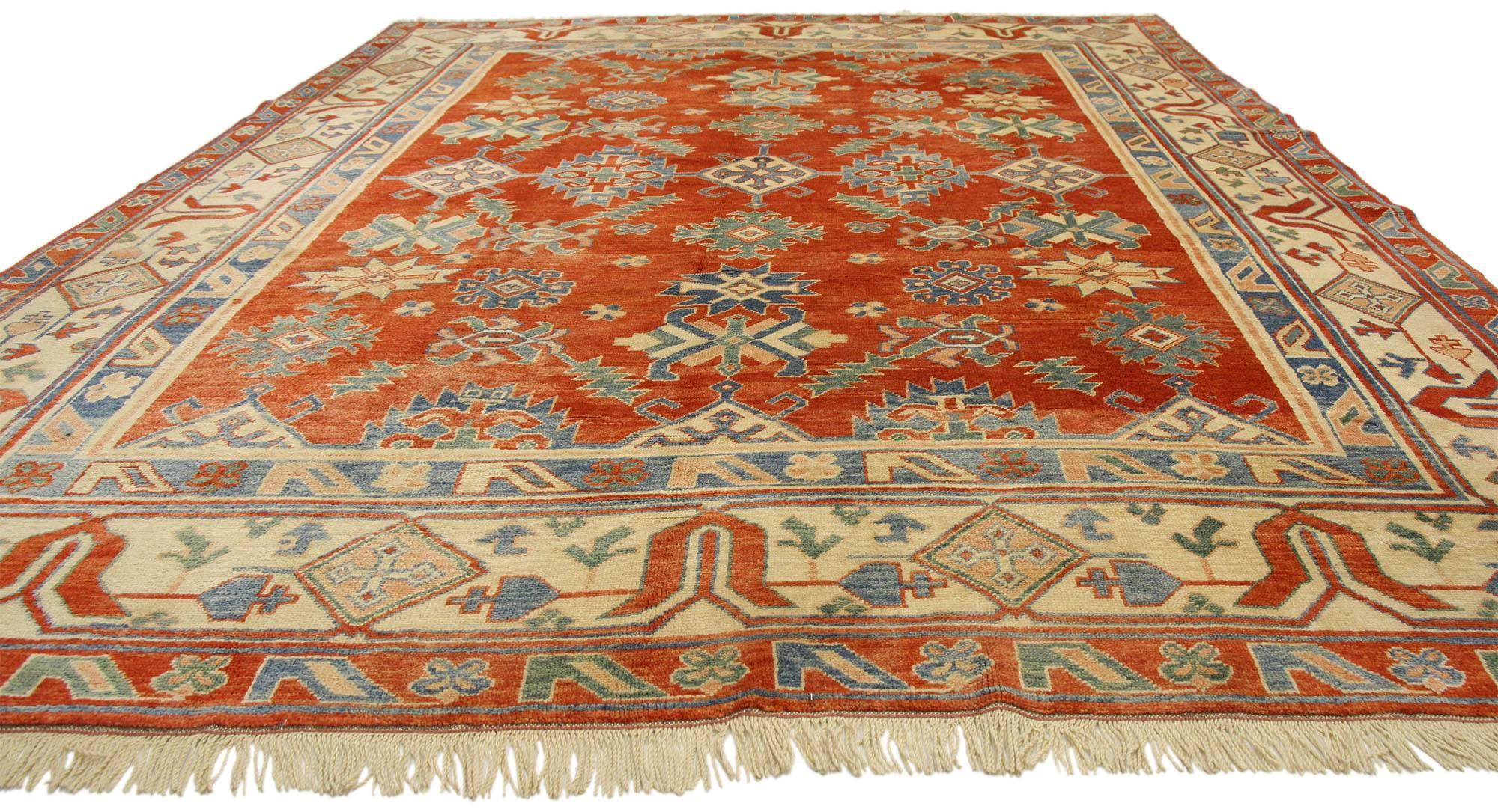 Hand-Knotted Contemporary Turkish Oushak Area Rug with Modern Style in Classic Pattern For Sale