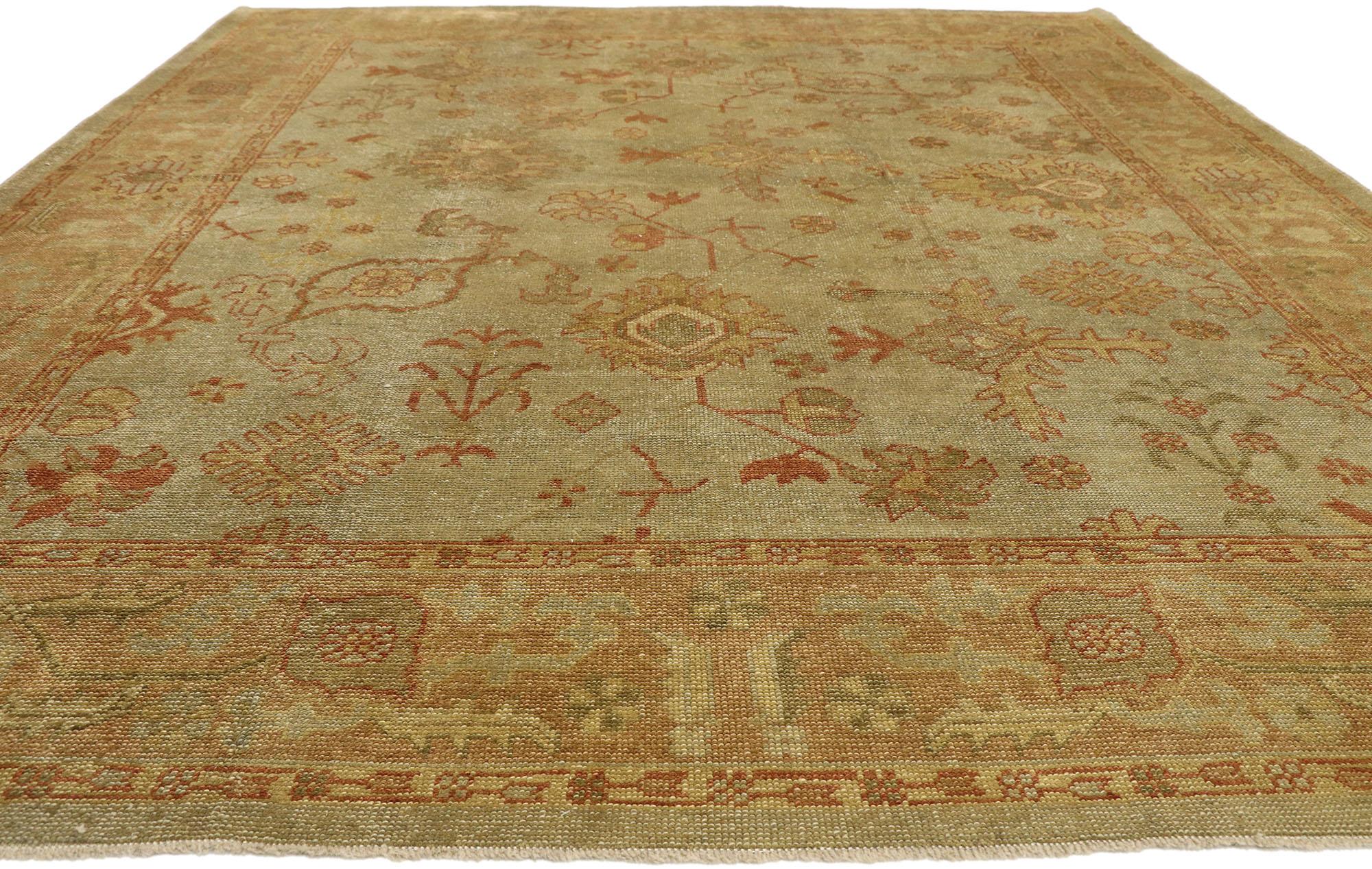 Hand-Knotted New Contemporary Turkish Oushak Rug with Rustic Arts & Crafts Style For Sale