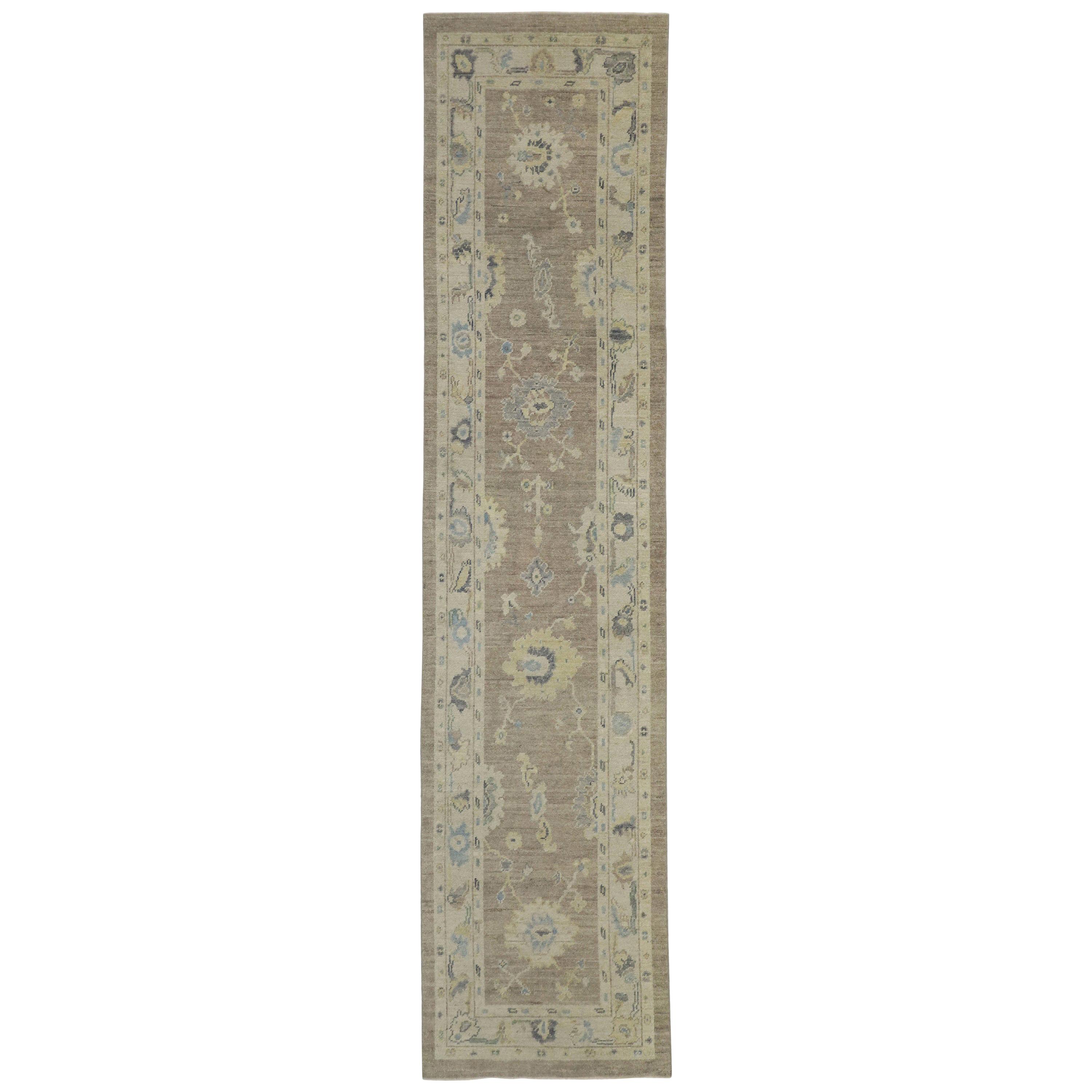 New Contemporary Turkish Oushak Hallway Runner with Transitional Style For Sale