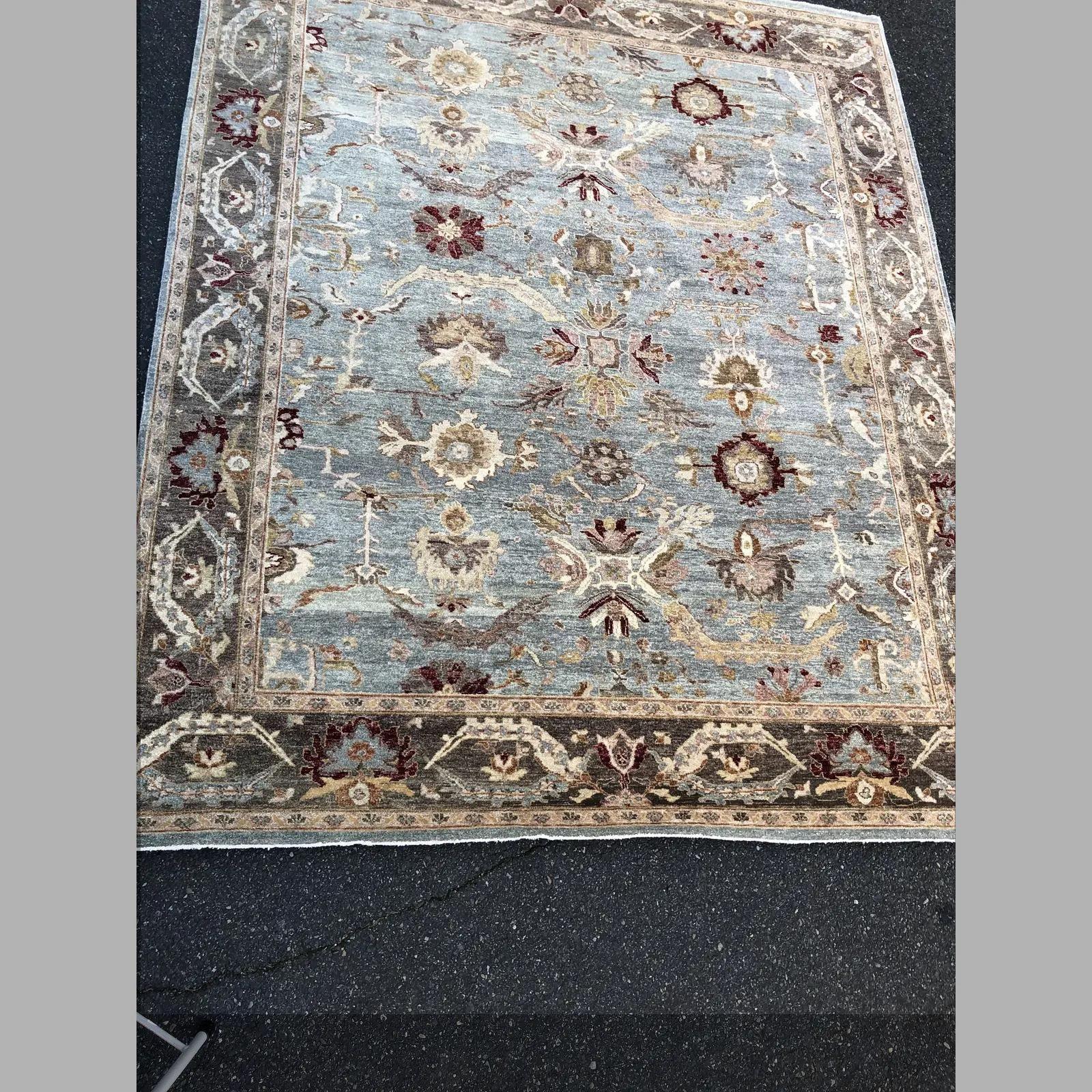 Hand-Crafted Contemporary Turkish Oushak Hand-Knotted Wool Rug For Sale